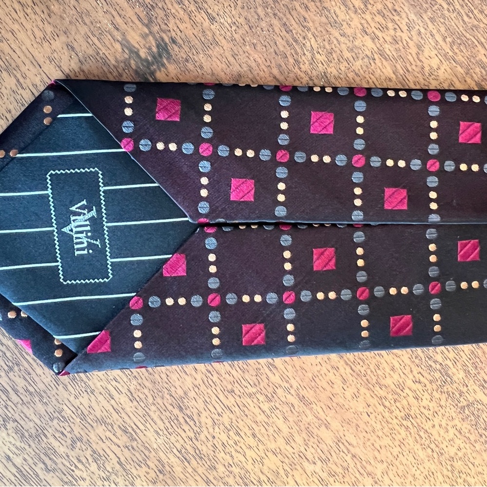 Roberto Villini Couture 100% Silk Geometric Patterned Tie - Picture 2 of 4